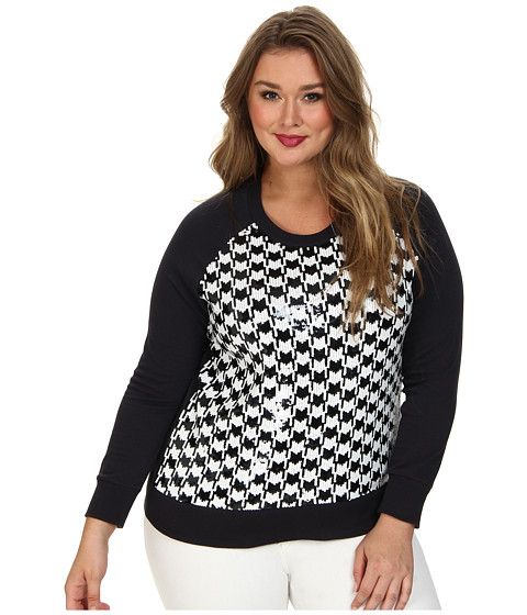 MICHAEL Michael Kors Plus Size Dogtooth Sequin Long Sleeve Terry Top 