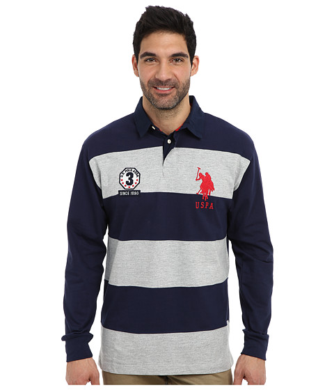 U.S. POLO ASSN. Long Sleeve Stripe and Solid Heavy Weight Jersey Rugby Shirt 
