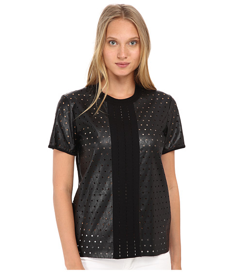 Just Cavalli Short Sleeve Faux Leather Perforated Top 