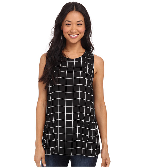 Vince Camuto Simple Windowpane Front Pocket Blouse 