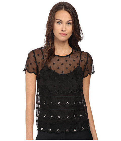 RED VALENTINO Silk Organza Tulle w/ Eyelet and Polka Detail Blouse 