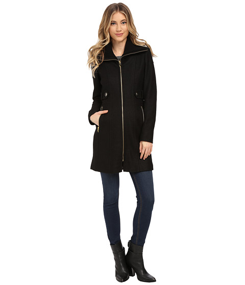 Via Spiga Boiled Wool Coat w/ Knit Collar and Side Tabs 
