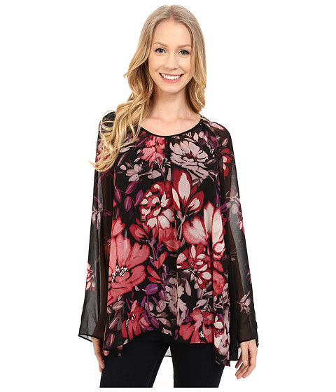 Adrianna Papell Shirred Shoulder Babydoll Printed Top 