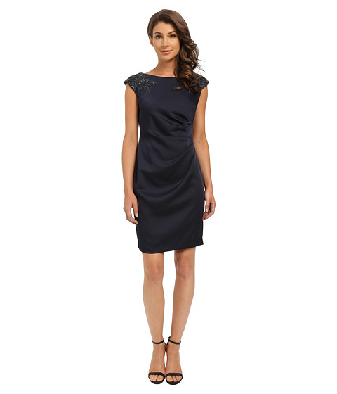 Adrianna Papell Cap Sleeve Satin Back Crepe Cocktail Dress 