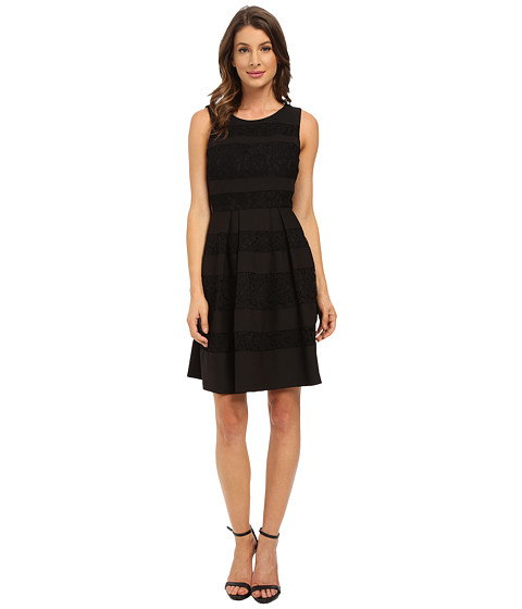 Donna Morgan Sleeveless Crepe and Lace Fit and Flare 