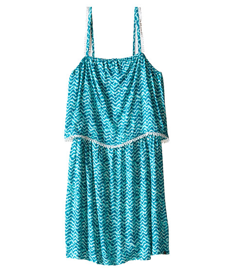 IKKS Tropical Print Dress with Thin Straps & Top Ruffle with Fringe Detail (Big Kids) 