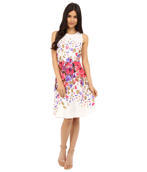 Donna Morgan Sleeveless Twill Fit and Flare with Floral Print and Full Skirt 