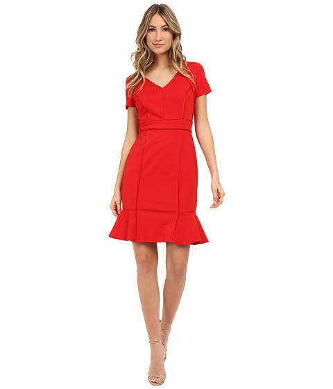 NUE by Shani Ponte Knit Dress w/ Satin Piping Detail 
