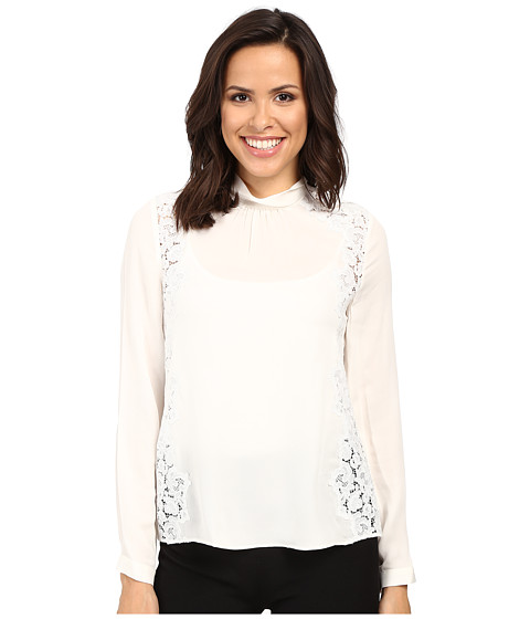 Rebecca Taylor Long Sleeve Georgette & Lace Top 