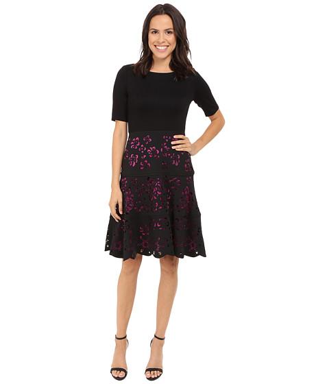 NUE by Shani Knit Bodice Dress w/ Laser Cutting Fit and Flare Skirt 