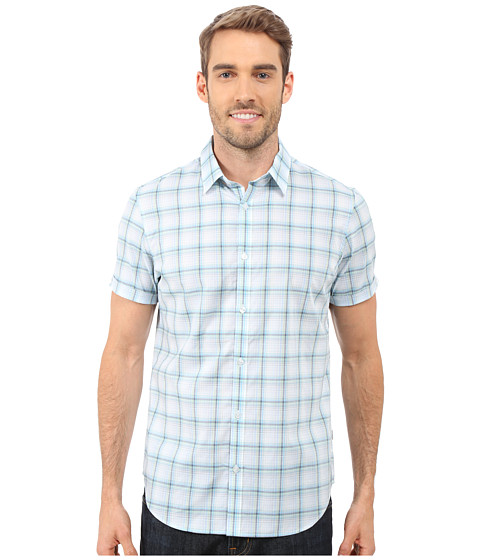 Calvin Klein Short Sleeve Yarn-Dye Fine Check Cuffed Woven Shirt 