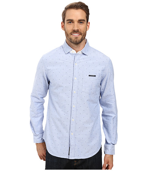 U.S. POLO ASSN. Long Sleeve Slim Fit Dot Printed Oxford Cloth Spread Collar Sport Shirt 