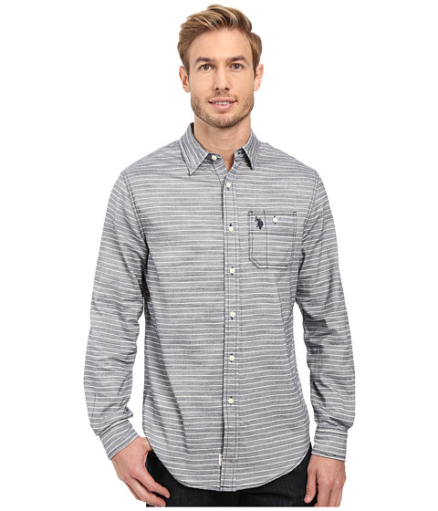 U.S. POLO ASSN. Long Sleeve Slim Fit Straight Point Collar Horizontal Stripe Sub Oxford Cloth Sport Shirt 