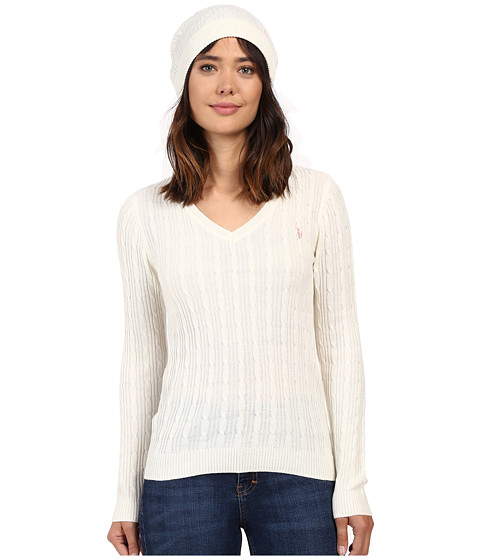 U.S. POLO ASSN. V-Neck Cable with Beanie 