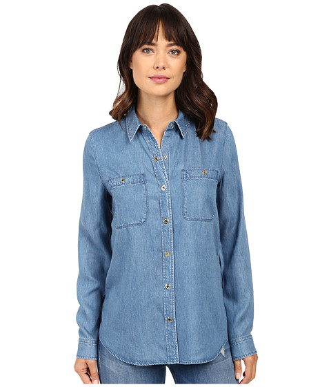7 For All Mankind Two-Pocket Slim Boyfriend Button Front in Castle Lake Blue 