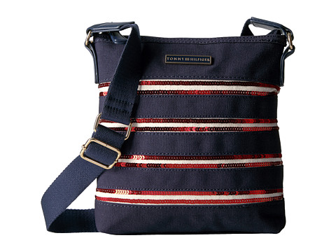 Tommy Hilfiger Canvas Flag North/South Crossbody Canvas w/ Sequin 