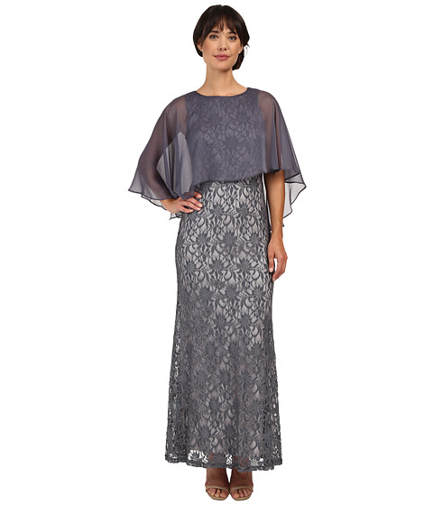 Sangria Sleeveless Lace Gown with Sheer Cape Overlay 
