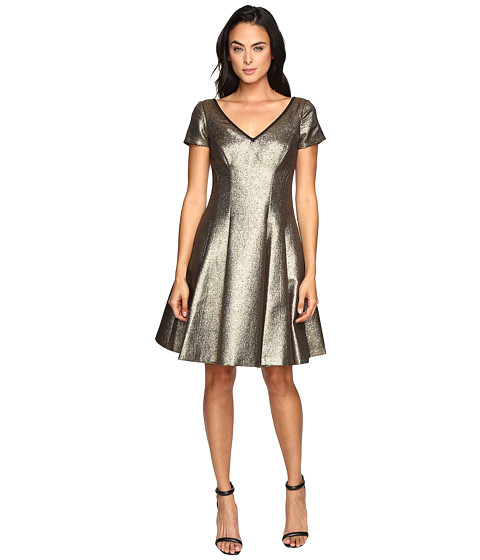 NUE by Shani Fit and Flare Metallic Dress with Sleeves 