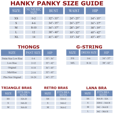 Hanky Panky Size Guide.