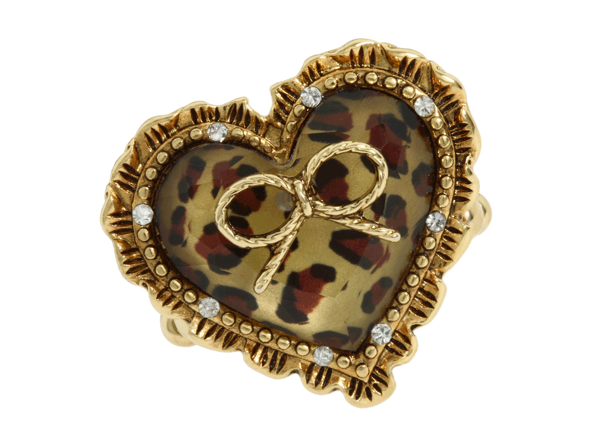 Betsey Johnson Dot Dot Dot Heart W Bow Ring Leopard