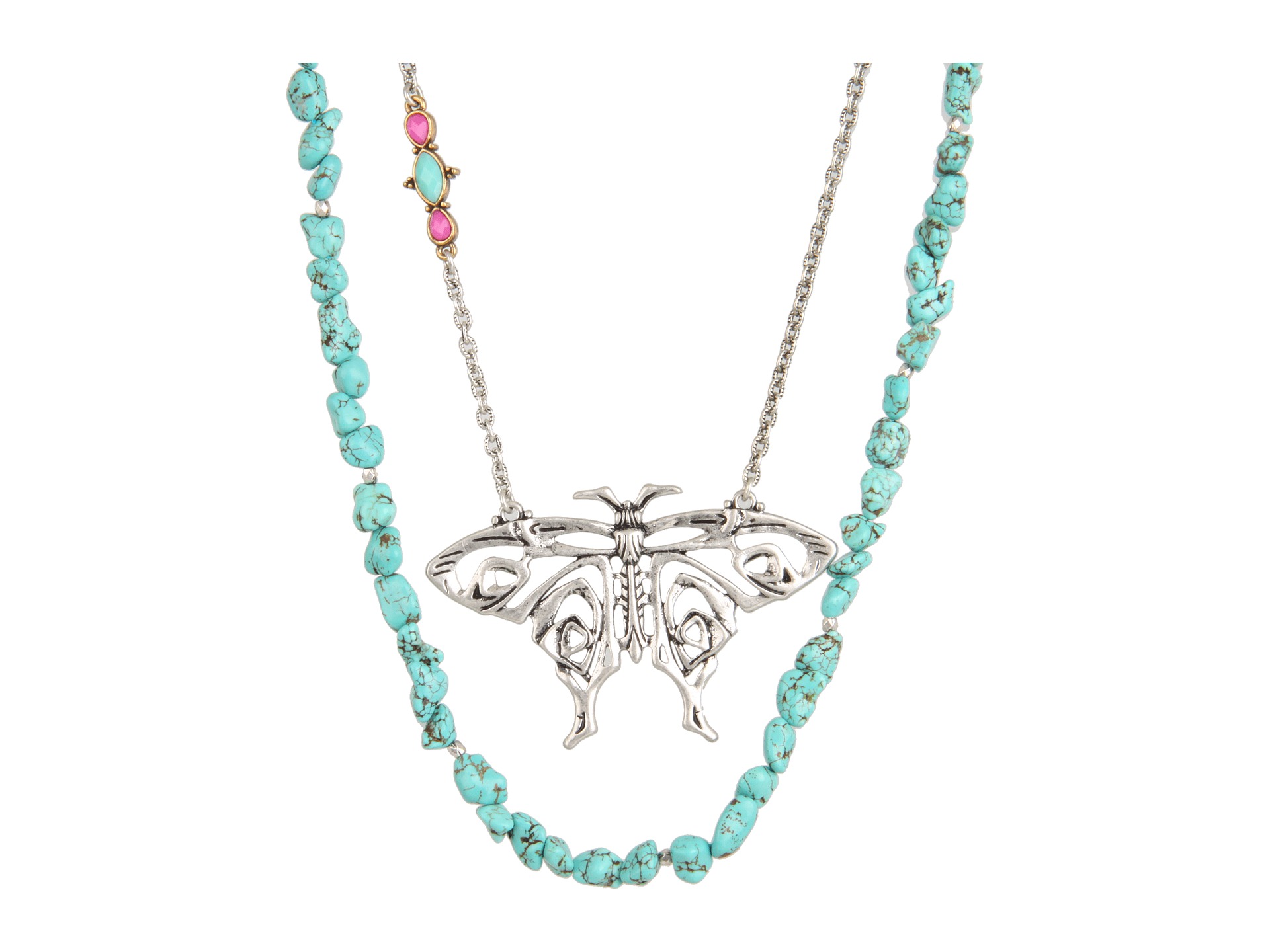 Lucky Brand Butterfly and Turquoise Double Necklace    