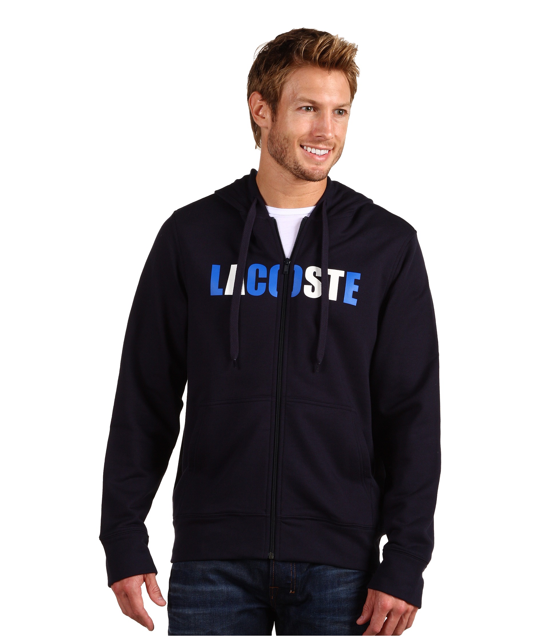 Lacoste   Full Zip Fleece Hoodie w/ Lacoste Logo