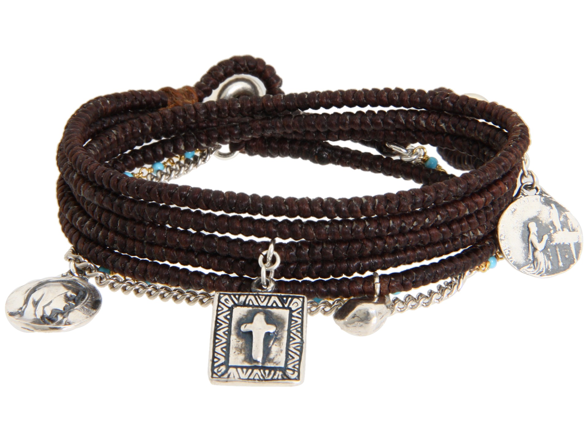 Chan Luu   Braided Wrap with Charms and Turquoise Beads