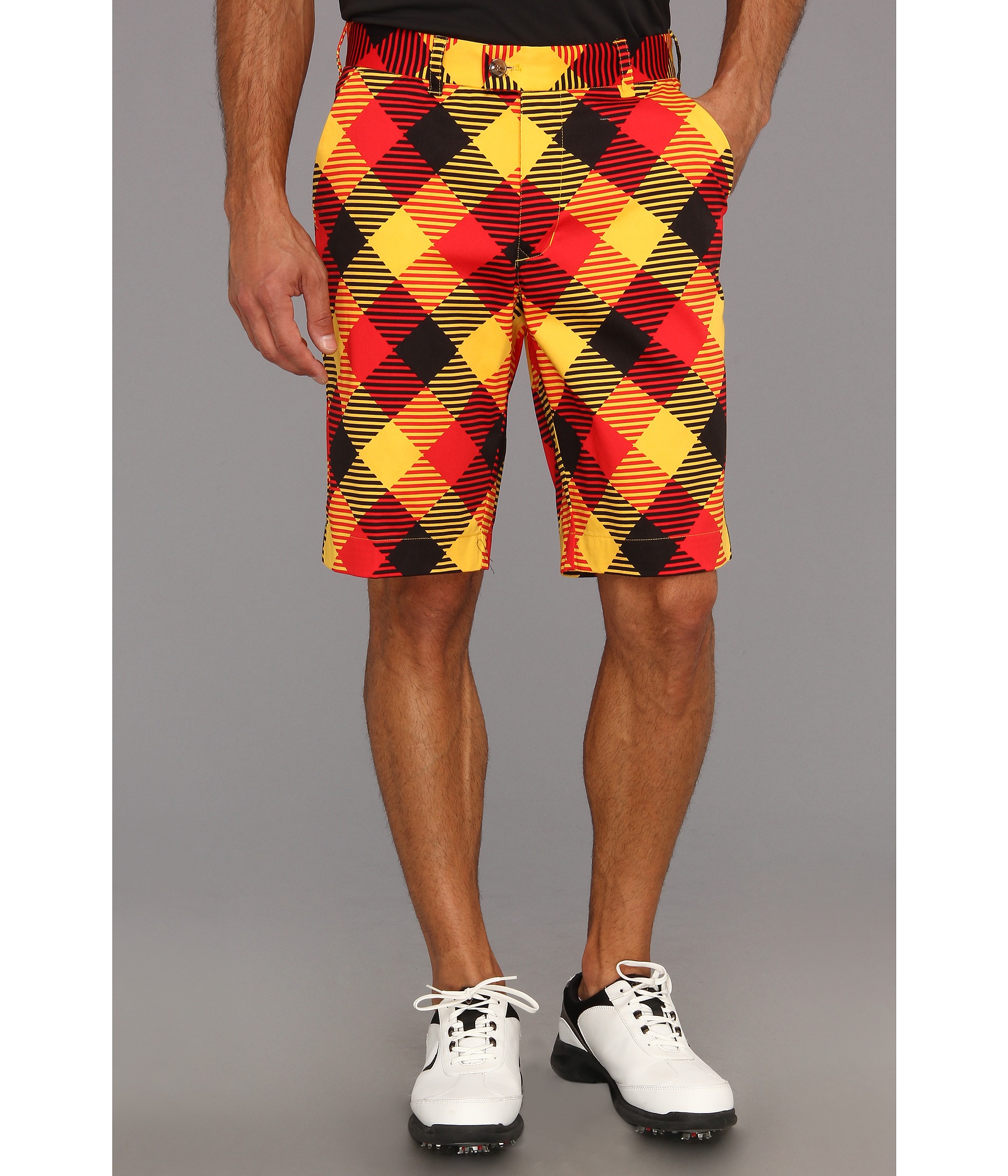 Loudmouth Golf Cheezburger Shorts Black Yellow Red Orange