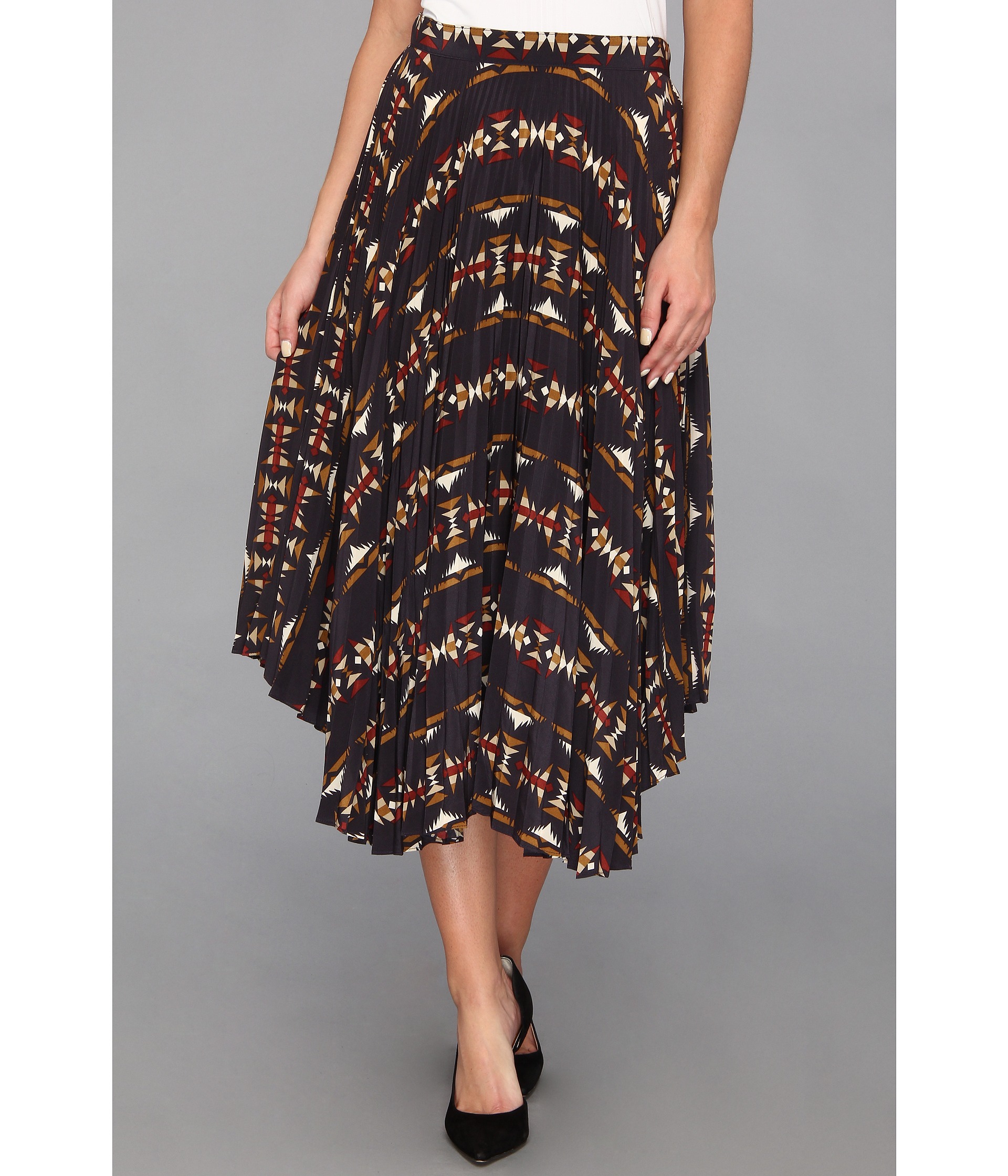 The Portland Collection by Pendleton Olene Pleated Silk Skirt Multi Sonora