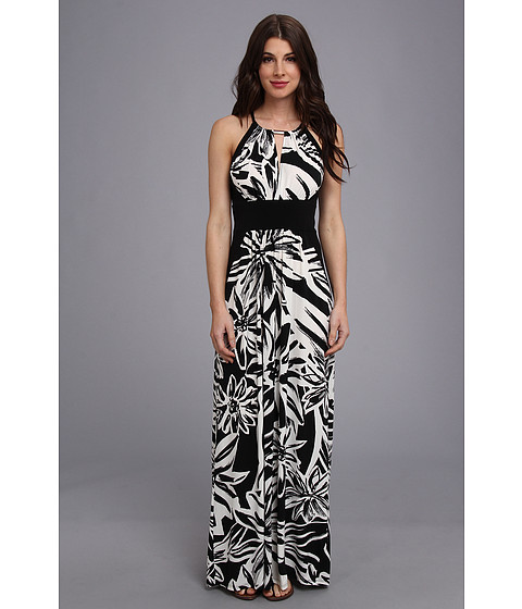 Search - london times printed mj maxi with solid panel dress black white