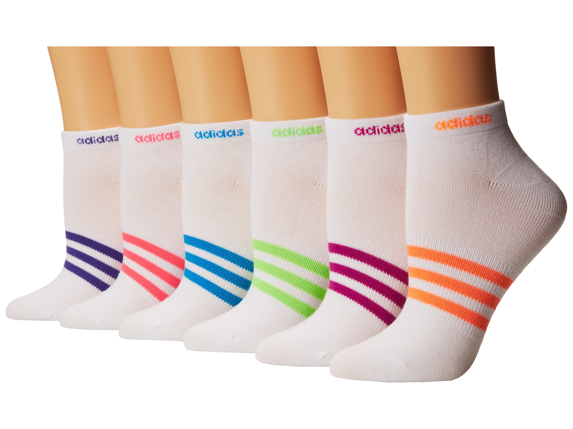 adidas Superlite 6 Pair Low Cut Socks White/Glow Orange/Power Purple/Solar Green/Vivid Pink/Solar Blue
