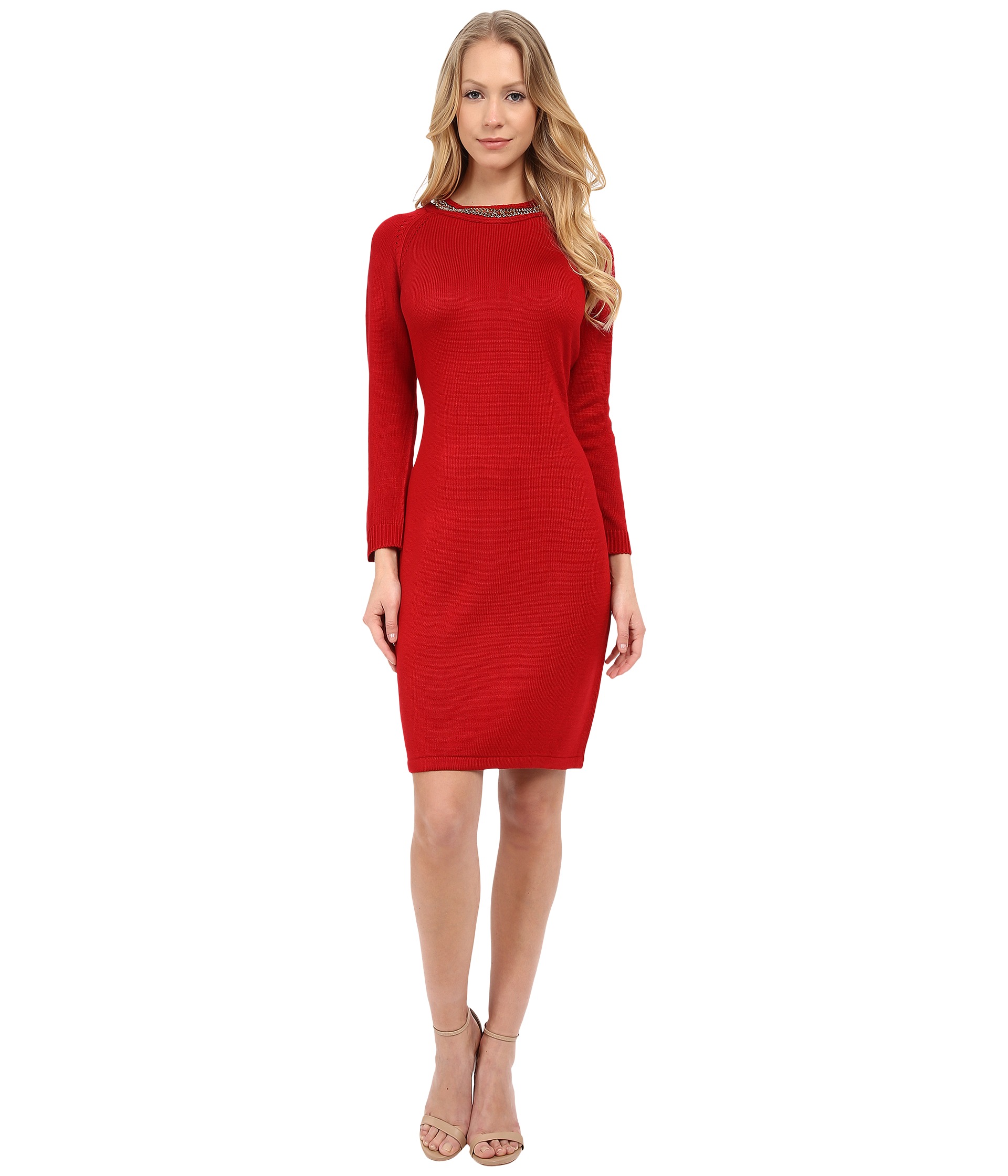 Calvin Klein Long Sleeve Sweater Dress with Chain Detail