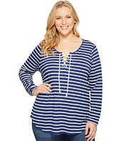 NYDJ Plus Size - Plus Size French Terry Lace-Up Top