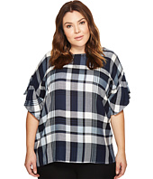 TWO by Vince Camuto - Plus Size Ruffled Short Sleeve Relaxed Broken Plaid Tee