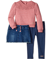 Hudson Kids - Three-Piece Heathered French Terry w/ Lace Overlay Stretch Denim Skirt Jersey Leggings (Toddler)