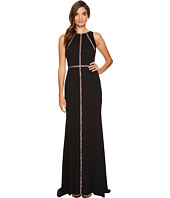 Adrianna Papell - Sleeveless Jersey Halter Gown with Nude Lace Illusion Detail