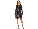 Noelle Long Sleeve Chiffon Dress with Ruffle at Yoke and Sleeves