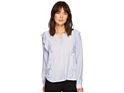 Long Sleeve Mix Stripe Ruffle Front V-Neck Shirt