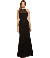 Nicole Miller - Flocked Velvet Laser Cut Halter Gown