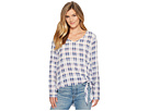 Printed Rayon Woven V-Neck Pullover Tie Front Blouse