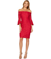 Adrianna Papell - Off the Shoulder Lace Sheath Dress with Flared Sleeve