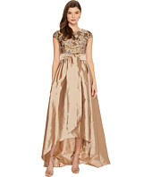 Adrianna Papell - Short Sleeve Lace Bodice with Taffetta High-Low Hem